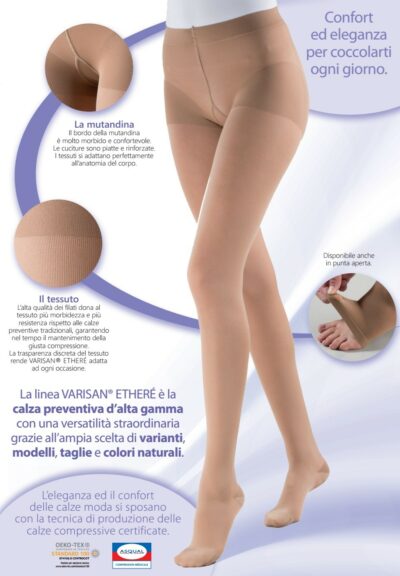 Collant VARISAN ETHERE PUNTA CHIUSA K2 15-20 mmHg compressivi preventivi certificati ASQUAL