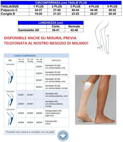 CALZE ELASTICHE CON CERNIERA TAGLIA PLUS K2 23-32 mmHg DI COMPRESSIONE PUNTA APERTA VARISAN TOP - MODELLO GAMBALETTO